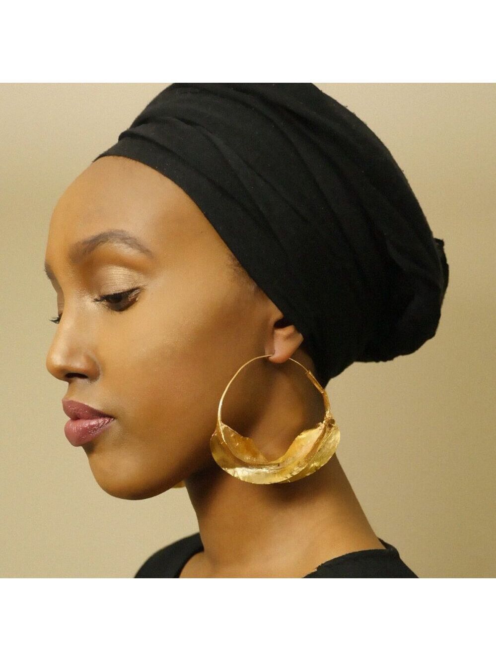 African Fulani Earrings, Hand Made in Mali Size Gold Extra Large
